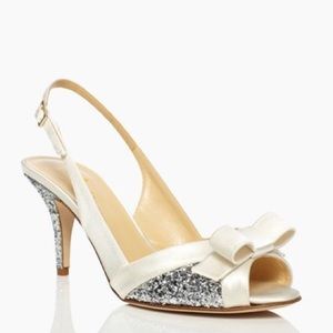 NWOT Kate Spade Satin Glitter Slingback Heels